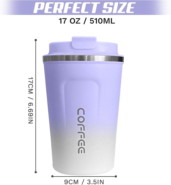 SPLMIFA Travel Coffee Mugs Leak-Proof, Reusable Coffee Cup with Lids, Stainless Steel Vacuum Insulated Coffee Tumblers, Thermal Insulation Cup for Men & Women Hot & Cold Drinks(2nd-Purple White, 17OZ) - Image 4