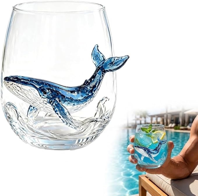 Artisanal Blue Ringed Octopus Glassware,3D Ocean Octopus Drinking Glass,Gift for Ocean Lovers (Whale) by Unknown