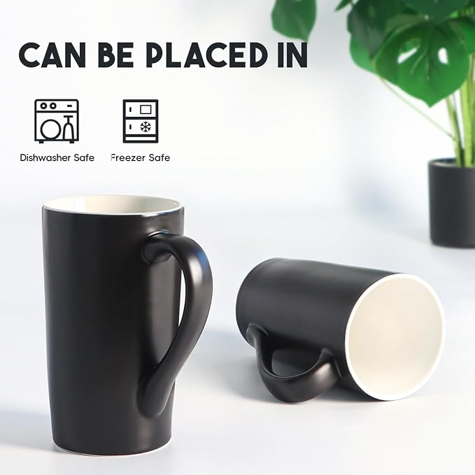 20 OZ Large Diner Coffee Mugs,Tall Beer Cups,Matte Black Couple's Cups with Handle,Oversized Cylindrical Design Modern Ceramic Tea Cup for Dad Mom Friends Gift.Set of 2 - Image 6