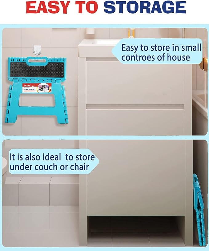 ACSTEP Folding Step Stool 9 Inch, Non-Slip Surface Stool for Kids, Dot Blue | Heavy Duty Foldable Stools, Lightweight, Holds 300 lb, for Toddler Kitchen Bathroom Bedroom Outdoor, Collapsible with Handle - Image 6