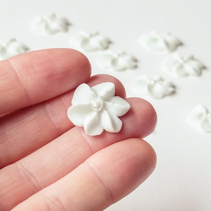 Global Sugar Art 36-Count White Mini Edible Flowers Cake Decorations | Royal icing flowers, edible cake decorations, white edible flowers, icing flowers, fancy sprinkles, edible flower sprinkles by GlobalSugarArt