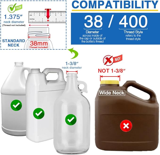 8Pcs Gallon Jug Pump Dispenser, 38-400 Leak Proof Pump for Gallon Jug - Lotion Shampoo Pump Cap Included, Fits 1 Gallon Bottle 64oz 128oz Shampoo Laundry Detergent Containers
