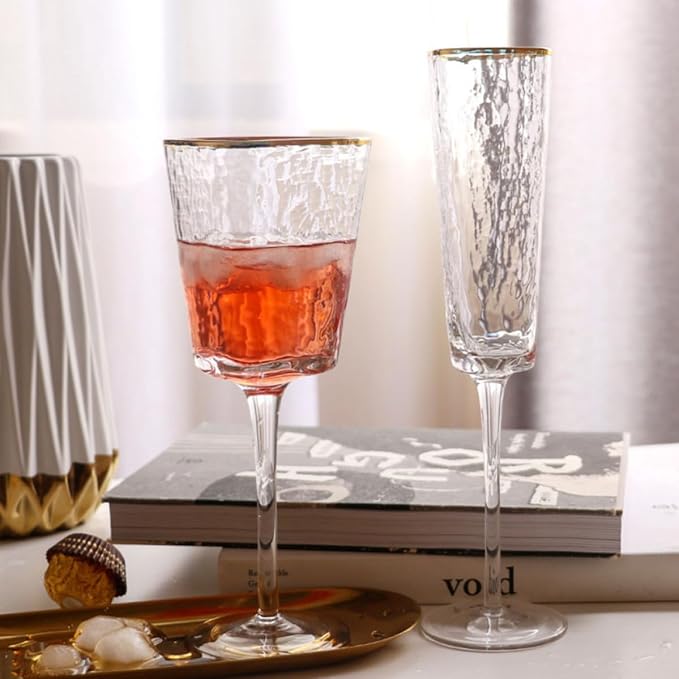 Luxshiny Sparkling Wine Glass Stylish Crystal Glassware Elegant European Style with Gold Textured Pattern, Solid Base and High-foot Design for Wedding Party and Special Occasions - Image 4