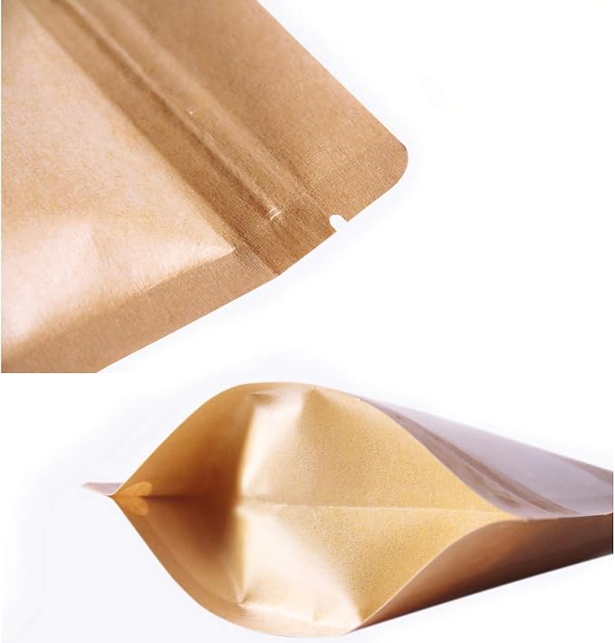 Kingrol 100 Count 7 x 10.25 Inch Kraft Paper Bags with Resealable Lock Seal Zipper &Transparent Window, Stand Up Food Bags - Image 5