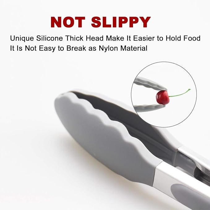 2 Pack Silicone Kitchen Tongs, 9 & 12 Inch, Stainless Steel, Grey | Heat Resistant to 500°F with BPA-free Silicone Tips, Locking Clip and Nonslip Handles for Nonstick Cookware and Grilling - Image 5