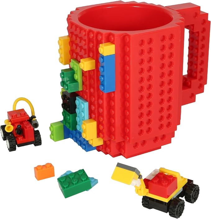 Lumsburry Build-on Brick Coffee Mug, Funny DIY Unique Novelty Drinking Cup | Building Blocks Creative Mug, for Men Women Kids Dad Mom, Present Exchange Ideas, Xmas Birthday White Elephant(Red) by Lumsburry