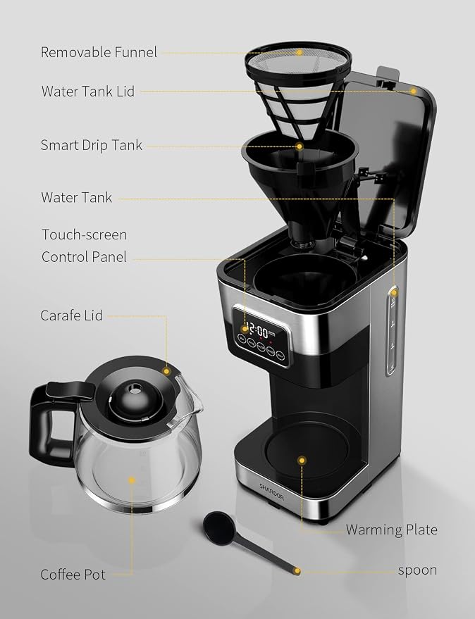 SHARDOR 10-Cup Programmable Coffee Maker, Regular & Strong Brew Drip Coffee Machine for Home and Office, Auto Shut Off, Permanent Filter, Silver - Image 7