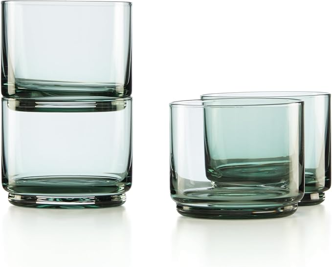 Lenox Tuscany Classics Stackable Drinkware, Glass, Dishwasher Safe, Short Glasses, Set of 4, Green (4 Piece) by Lenox