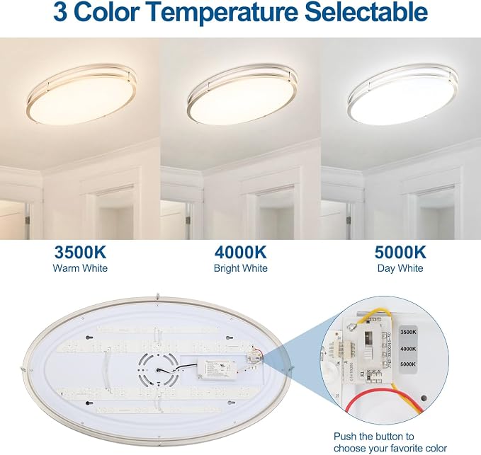 DAKASON 24Inch Oval LED Flush Mount Ceiling Light, 40W Large LED Light Fixture Ceiling for Kitchen/Living Room, 3500K/4000K/5000K Dimmable, Modern Low-Profile for Dining Room/Laundry, Brushed Nickel - Image 2