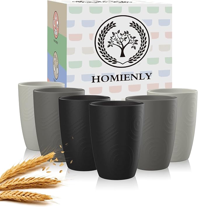 Homienly Glasses Drinking Set 12 OZ Wheat Straw cups- Reusable Drinking Vessel,Dishwasher Safe Cups for Kitchen-Grey Stone by HOMIENLY