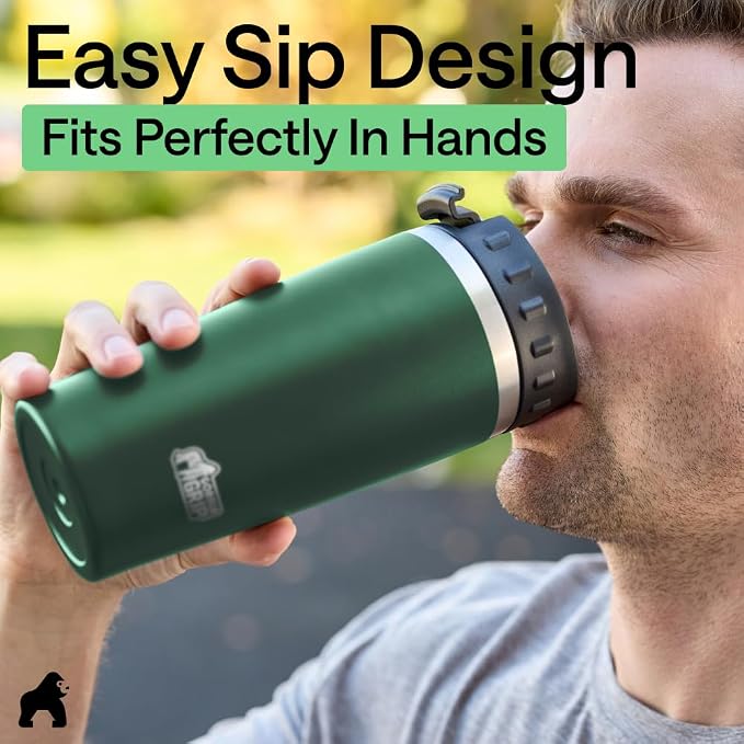 GORILLA GRIP 304 Stainless Steel Double Insulated Travel Coffee Mug, Leakproof Lid with Smooth Sip Top, Prevent Spills, Dent Resistant Reusable Tumbler Cup, Thermal Mugs for Drinks, 20oz, Hunter Green - Image 8