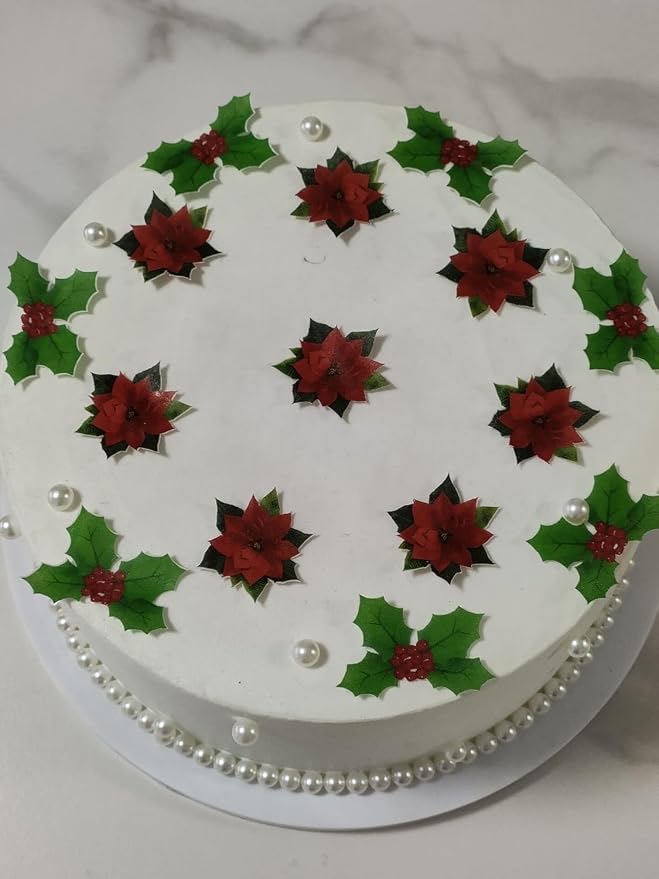 Edible Christmas Flowers Christmas Leaf Cake Decor 35 Piece Mix by Unknown