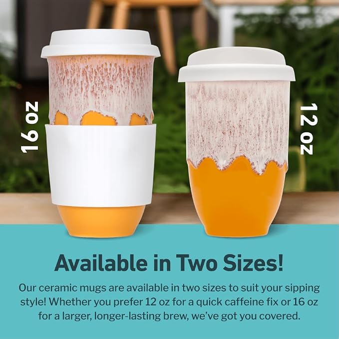 NOVA CERAMICS Ceramic Tumbler– Ceramic Travel Mug With Lid – Microwave & Dishwasher Safe Coffee White & Orange Tumbler - Gifts For Women Men Him Her – 16oz – Grapefruit - Image 5