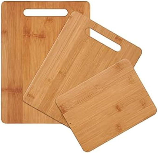 Farberware 3-Piece Wood Cutting Board Set, Reversible Chopping Boards for Meal Prep and Serving, Charcuterie Boards, Wooden Cutting Boards with Built-in Handles, Set of 3 Assorted Sizes, Bamboo by Farberware