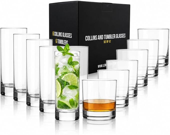 LEMONSODA Premium Highball 12oz/15oz Glass Sets - Elegant Tom Collins Glasses - Tall Water Drinking Glasses - Bar Glassware for Mojito, Whiskey, Cocktail (Bundle, Set of 12) by LEMONSODA