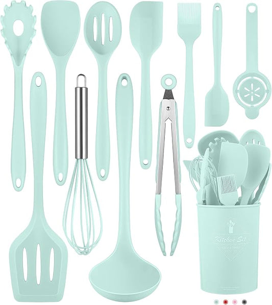 Kitchen Utensils Set-12 Pieces Silicone Cooking Utensils Set (Dishwasher Safe) 392°F Heat Resistant Spatula Set,Kitchen Utensil Set for Nonstick Cookware,Best Kitchen Tools with Holder | Dishwasher Safe 392°F Heat Resistant Spatula Set Kitchen Utensil ... by Pranski