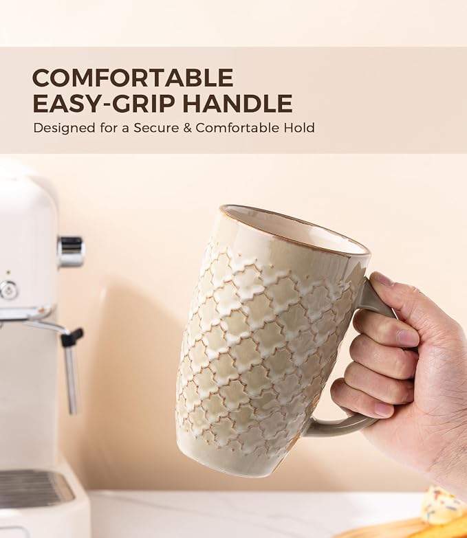 AmorArc Large Coffee Mugs Set of 6, 20oz Tall Coffee Mugs Set | with Texture Patterns for Cappuccino, Latte,Hot Cocoa, Dishwasher & Microwave Safe-Pale Khaki - Image 5