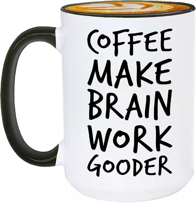Veracco Coffee Make Brain Work Gooder Mug Funny Coffee Lover Gift Humorous Idea Family Friends Birthday Presents Sarcastic Office Tea Cup Caffeine Addict Brain Booster Gooder Vibes by Veracco