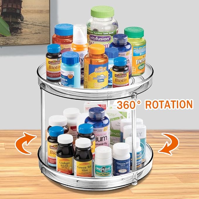 Amolliar Lazy Susan Organizer, 2 Tier 9 Inch, Rotating Turntable Organizer | Lazy Susan for Cabinet Fridge, Pantry Organizer, Spice Rack Condiment Organizer for Kitchen, Countertop Bathroom Vanity Tray - Image 3