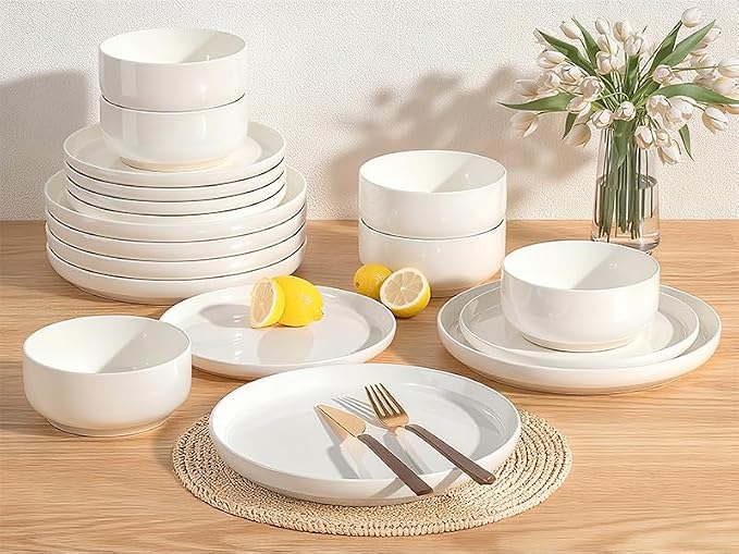 Plates and Bowls Sets, Dinnerware Sets for 4, 12 Pieces Scratch Resistant Dishware Dishes Set, Ceramic Kitchen Dinner Set, Porcelain & Microwave and Dishwasher Safe, Cream White - Image 4