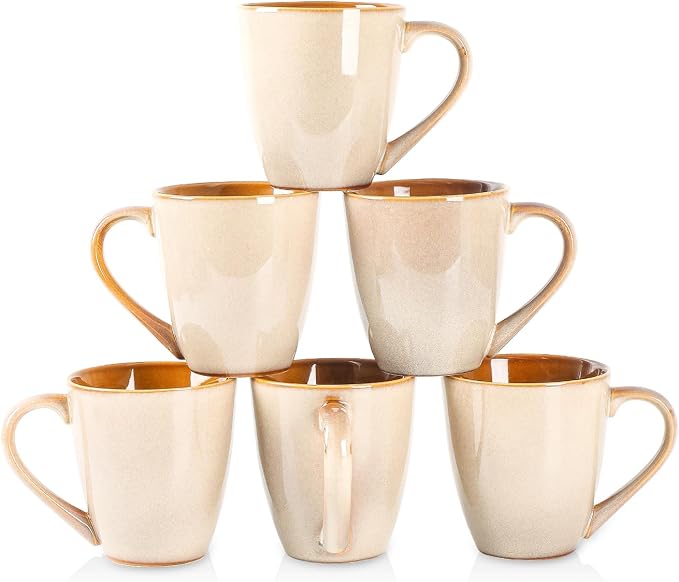 vicrays Coffee Mug Set, 12 Ounce, Set of 6, Ceramic Mug for Men, Women, Unique Glazed Mugs with Handle for Coffee, Tea, Milk, Cocoa, Cereal(Beige) by VicraysCeramic