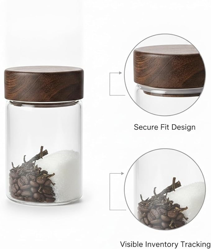 Home Organizers Glass Canister with Acacia Wood Lid, Borosilicate Jar for Coffee Tea Sugar Dry Goods Pantry Storage - Image 6