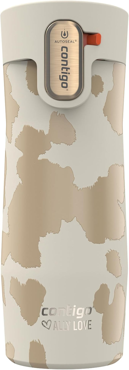 Contigo x Ally Love Stainless Steel Vacuum-Insulated Travel Mug with Autoseal and Easy Clean Lid, Spill-proof, Keeps Drinks cold 24 hrs & hot for 11 hrs, BPA Free, 16oz., West Loop 3.0, Oatmilk by Unknown
