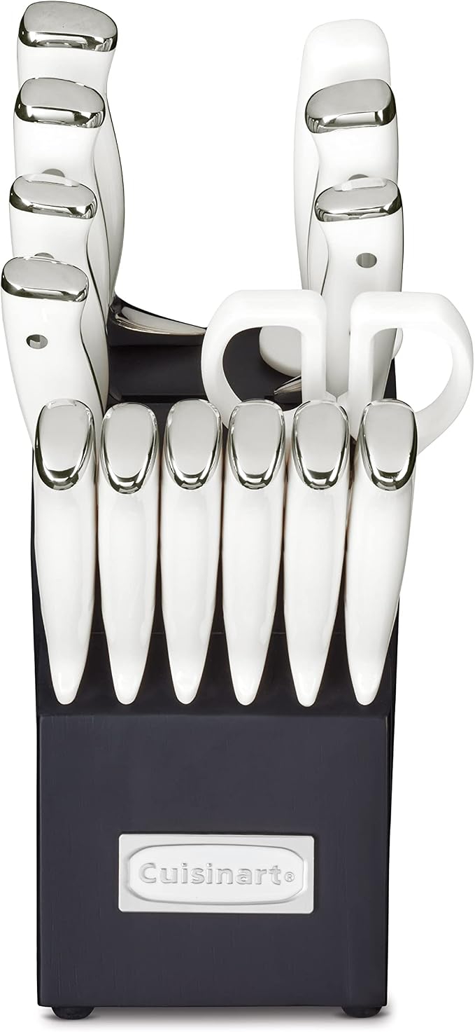 Cuisinart 15-Piece Knife Set with Block, High Carbon Stainless Steel, Forged Triple Rivet, White/Navy C77WTR-15PN - Image 2