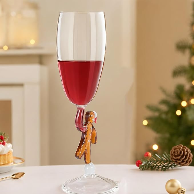 Festive Wine Glass with Stirrer, 7oz Gingerbread Man Glass Cup | Decorative Christmas Stemware for Holiday Tableware Cocktail Juice Red Wine, Winter Glassware - Image 4