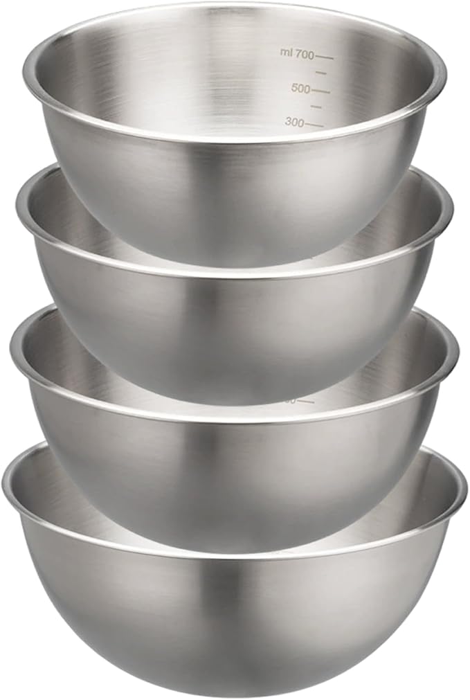 Stainless Steel Mixing Bowl Set, 700/1200/1800/2000ml Large Mixing Bowl with Scale, Stackable Thickened Kitchen Tools for Cooking, Baking, PreppingChristma
