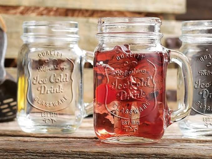 Glaver's Set of 10 Ice Cold 16 Oz. Mason Drinking Glasses With Handles. Quality Refreshing Ice Cold Embossed Logo Jars for Beverages, Cocktails, Shakes, Smoothies, Sodas, Juice. - Image 4