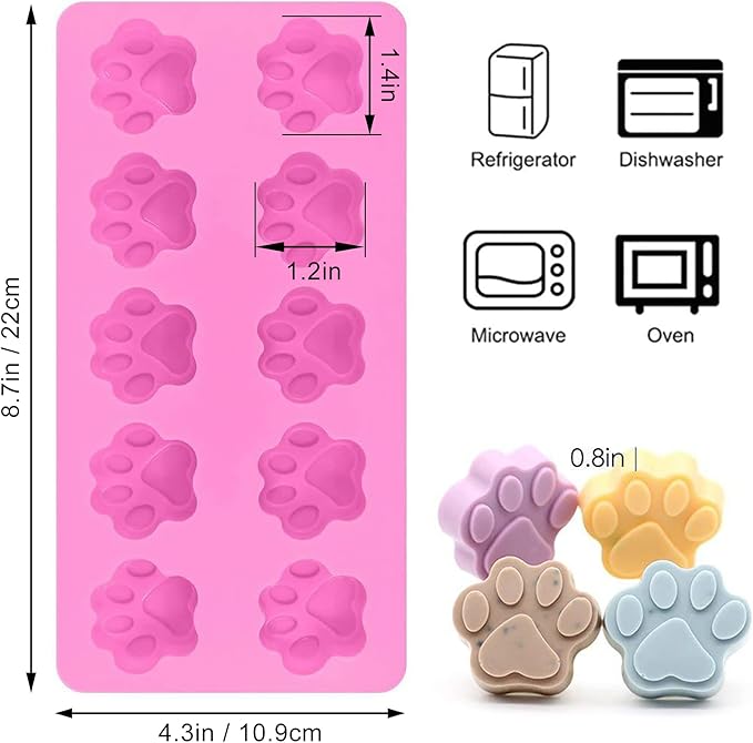 Set of 6，3 Packs Silicone Molds Puppy Dog Paw & Bone Shaped and 3 Packs Stainless Steel Dog Bone Cookie Cutters,for Homemade Treats、Paw、Ice、Candy and Chocolate Baking Mold
