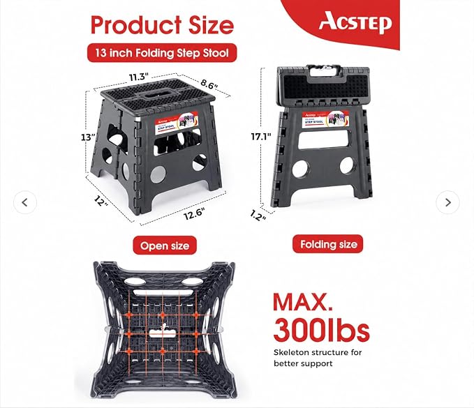ACSTEP 13" Folding Step Stool- Holds up to 300Lb,The Lightweight Non-Slip Upgrade Collapsible Stepping Stool is Sturdy Enough to Support Adults and Safe Enough for Kids(Grey,1 Pack) | Heavy Duty Portable Collapsible Foot Stepping Stool, Holds 300 lb fo... - Image 3