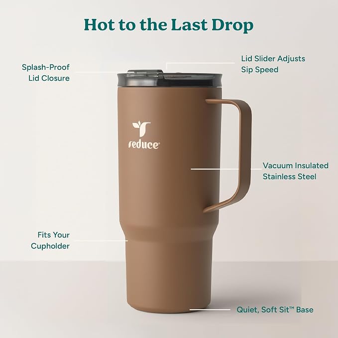 REDUCE 24 oz Hot1 Vacuum Insulated Mug for Hot Tea, Coffee and Other Hot Drinks - With Flo-Motion Lid and Handle, Single-Serve and Cupholder Friendly, Keeps Drinks Hot for up to 8 Hrs, Java - Image 4