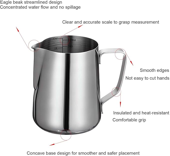 stainness steel milk frothing pitcher - 20 OZ Espresso Steaming Pitchers Cappuccino Coffee Machine Accessories Jug Cup With internal scale with Decorating Pen Latte Art