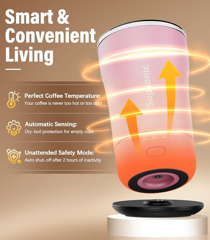 Supsonic - 14oz Heated Coffee Mug, Self-Heating Travel Mug with 3-Temp Settings, Insulated Stainless Steel Constant Temperature Heating Mug for Beverage, Smart Heating Portable Coffee Mug | S1 - Image 3