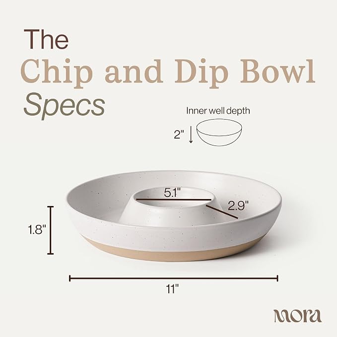 Mora Ceramic Chips and Dip Serving Tray: Large Divided Party Bowl Set for Chips & Salsa, Veggies & Dip, Fruit, Snacks, Entertaining, Hosting, etc. Minimalist Design for the Modern Hostess - Dawn - Image 2