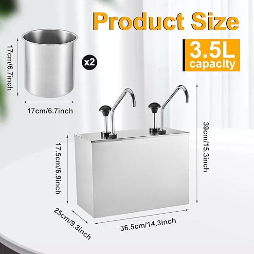 Lasnten Condiment Pump Ketchup Sauce Dispenser 3.7 Quart Stainless Steel Syrup Station Container for Salad Jam Seasoning (3.7 Quart x 2)