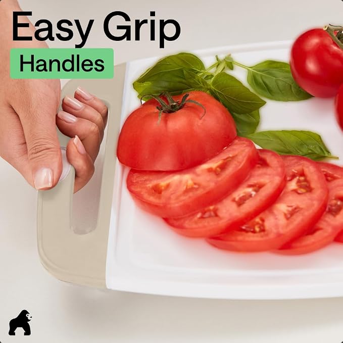 GORILLA GRIP BPA-Free Reversible Kitchen Cutting Board Set of 3, US Designed, Nonporous, Juice Grooves Catch Liquid, Slip Resistant Border, Dishwasher Safe, Durable Large Food Chopping Boards, Almond - Image 8