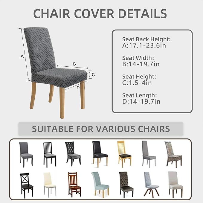 Promindfly Dining Chair Covers, 3D Jacquard Fabric Chair Covers for Dining Room, Anti-Scratch Chair Covers Set of 6, Stretch Washable Dining Chair Covers for Kitchen, Hotel - Image 4