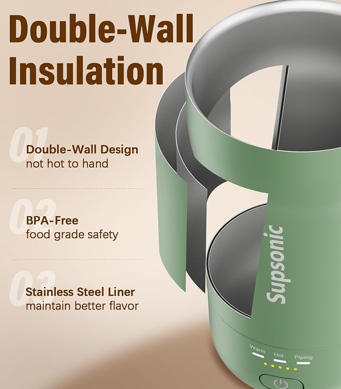 Supsonic - 14oz Heated Coffee Mug, Self-Heating Travel Mug with 3-Temp Settings, Insulated Stainless Steel Constant Temperature Heating Mug for Beverage, Smart Heating Portable Coffee Mug | S1 - Image 6
