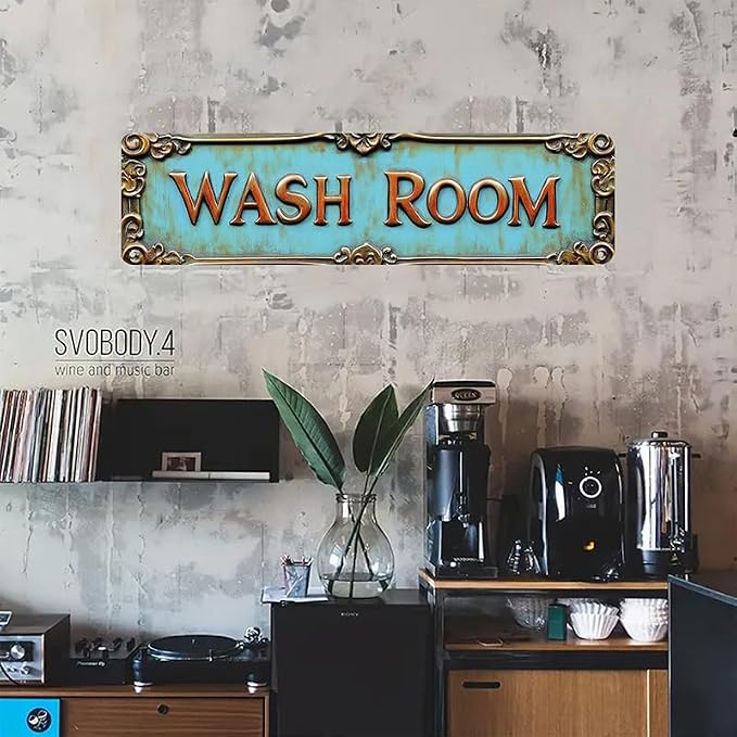 Bar Sign Bar Gifts Vintage Metal Wall Decor Sign"WASH ROOM" Street Sign Funny Man Cave Decor Accessories for Home, Bar, Bathroom, Bedroom Unique Retro Tin Signs for Outdoor 4 X 16 inches - Image 3