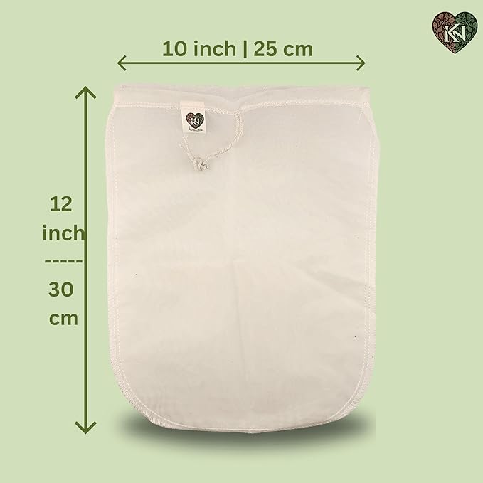 Cheesecloth 100 Micron Nylon Mesh Bag with Drawstring, Reusable & Washable Fine Mesh Filter for Kava, Nut Milk & Cold Brew Coffee | 230°F Temperature Resistant, BPA-Free Material, (10" x 12)
