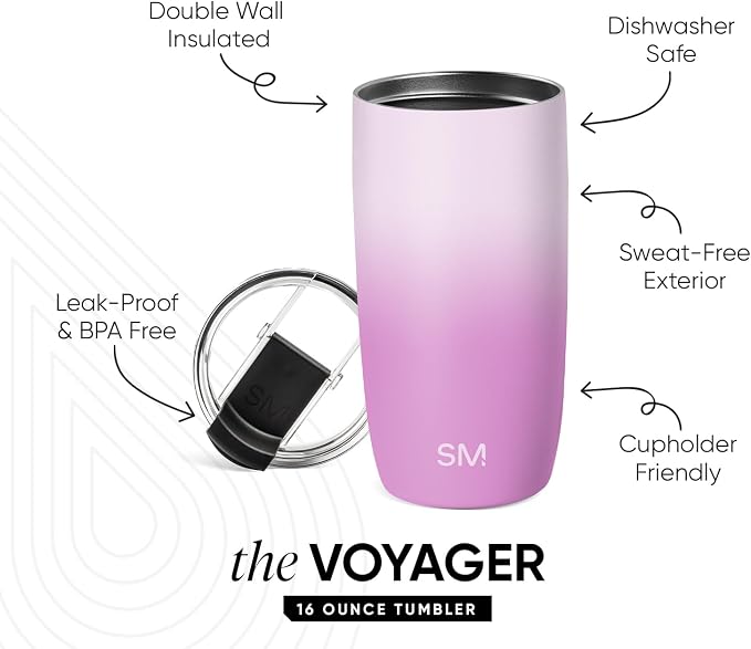 Simple Modern Travel Coffee Mug with Lid | 16oz | Ombré | Voyager Coffee Cup, Coffee Tumbler for Hot & Iced Drinks | Insulated Stainless Steel Travel Mug | Violet Dreams - Image 2