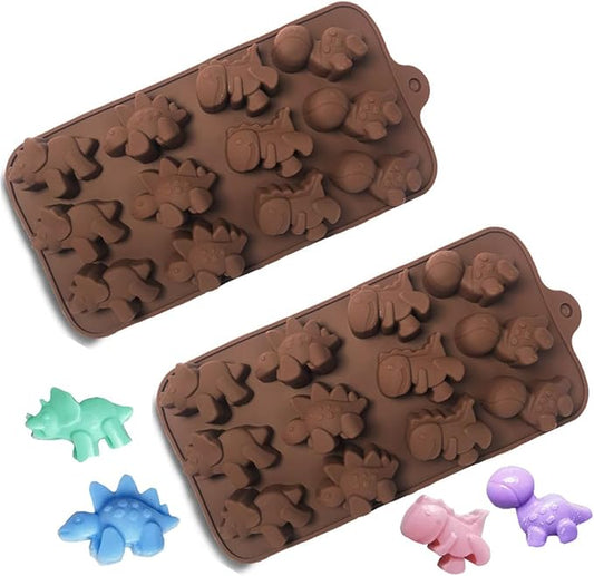 LeLehome 2PCS Silicone Dinosaurs Molds, BPA Free Non-Stick Chocolate Gummy Candy Baking Mold Bakeware for Ice Cube, Soap, Candle, Jello, Cake Decoration, Kids Gift