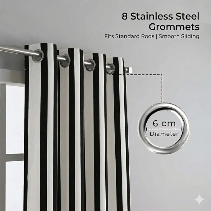 Urban Villa Cotton Grommet Curtains 50x96 (2 Panels) Black White Stripes - Image 4