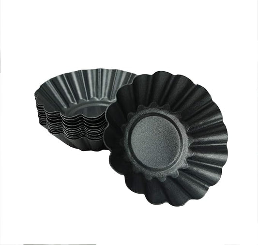 12 Pack Egg Tart Pan, Non-Stick Carbon Steel Tartlet Tins, Mini Pie Mould, Muffin Cupcake Pudding Baking Cup Maker - for Pies, Chinese Egg Tart, Cakes(Black L) by Unknown
