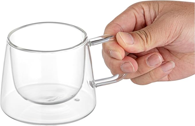Restaurantware-Forma Professional 6.8 Ounce Double Wall Coffee Mugs, 2 Insulated Coffee Mugs With Handle - Dishwashable, Reusable, Clear Glass Beverage Cups, Freezable, For Hot Or Cold Beverages