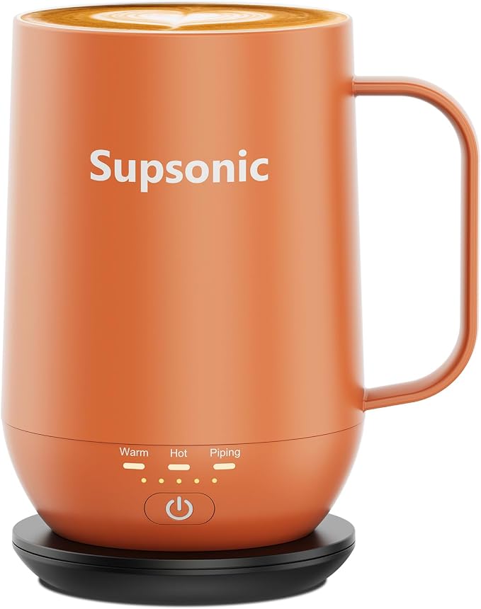 Supsonic - 16oz Self Heating Coffee Mug, Smart Heated Coffee Mug Faster Direct-Contact Heating Up to 149°F, Coffee Mug Warmer Set with Auto Shut-Off - Gifts for Men Women | S2 by Supsonic