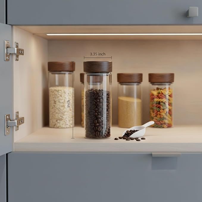 Home Organizers Glass Canister with Acacia Wood Lid, Borosilicate Jar for Coffee Tea Sugar Dry Goods Pantry Storage - Image 3